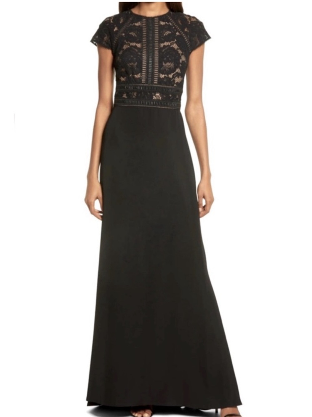 Tadashi Shoji Black Lace Bodice Maxi Dress